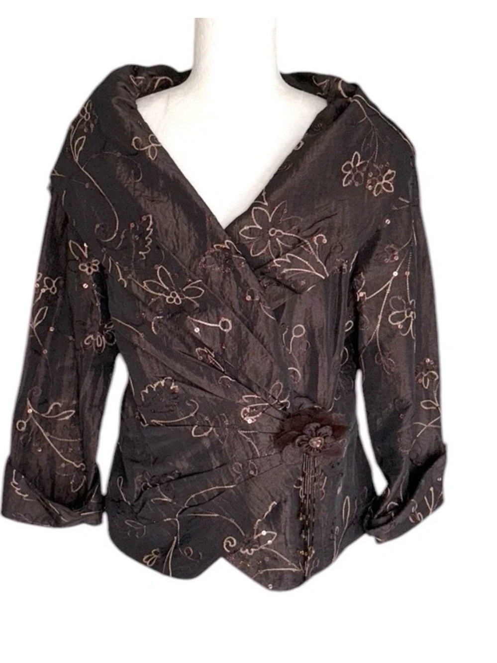 Jackie Jon New York Embellished Brown Formal Evening Top Blouse Jacket Occasion